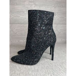 Wild Diva Black Glitter High-Heel Pointed Ankle boots 8.5